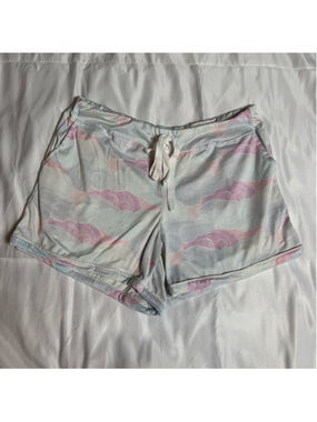 Women's Hello Mello Pajama Lounge Shorts S White Pink Cloud Print
